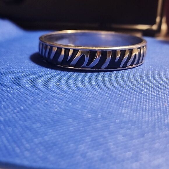 Silver and Black Zebra Pattern Cuff Bracelet, Measures 3 Inches - Picture 3 of 5
